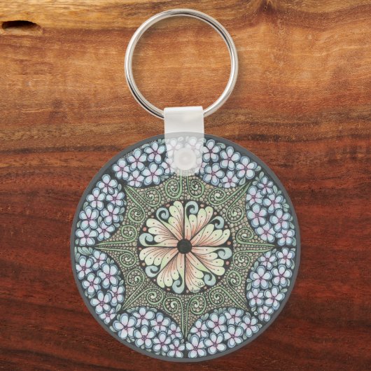 Flower2 en flower3 doodle art keyring. sleutelhanger (Achterkant)