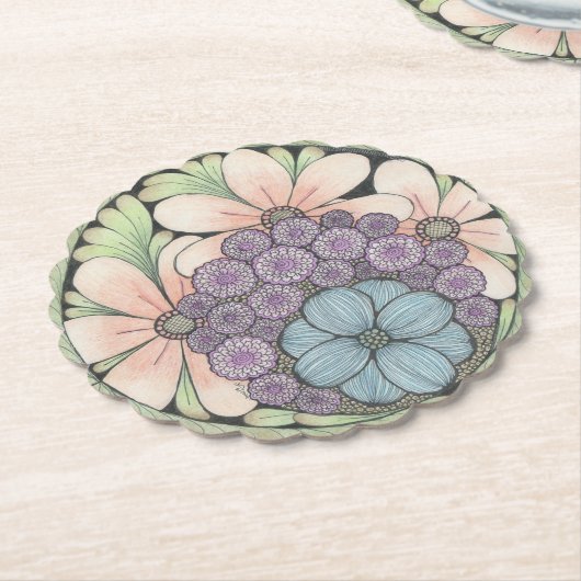 Flower4 doodle art onderzetter (Gekanteld)