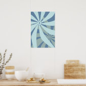 Flower Abstract Retro Blue Poster (Keuken)