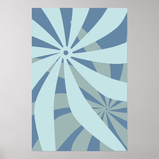 Flower Abstract Retro Blue Poster (Voorkant)