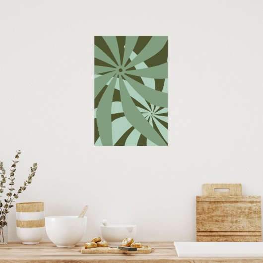 Flower Abstract Retro Groen Poster (Keuken)