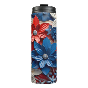 Flower American Flag 4 juli Vrouwen Mannen Meri Thermosbeker