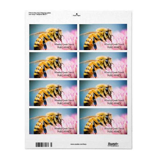 Flower and Bee gepersonaliseerde honing Label (Full Sheet)