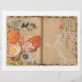Flower and Bird Junk Journal Scrapbook Paper
