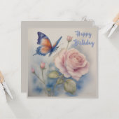 Flower and Butterfly Flat Wenskaart Kaart (Voorkant / Achterkant in situ)