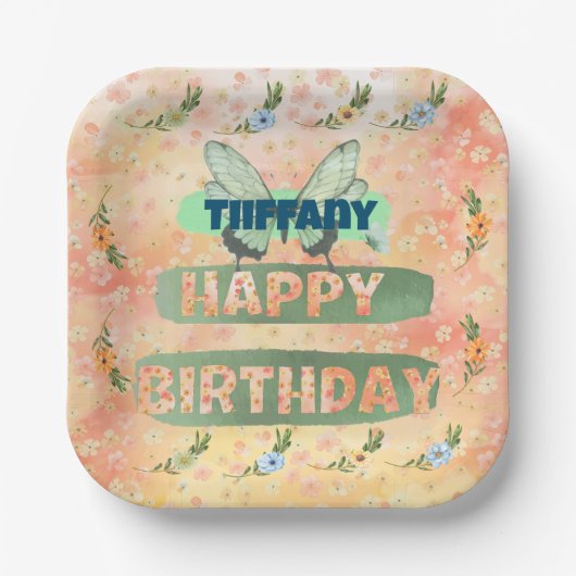 Flower and Butterfly Paper Square Bord (Voorkant)