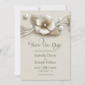 Flower and Pearls Wedding Save the Date Kaart (Voorkant)