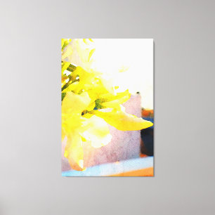 *~* Flower AP10 Yellow Peach Waterverf Flower Acr Canvas Afdruk