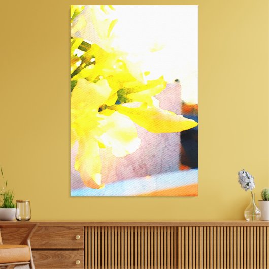 *~* Flower AP10 Yellow Peach Waterverf Flower Acr Canvas Afdruk (Insitu (Woonkamer))