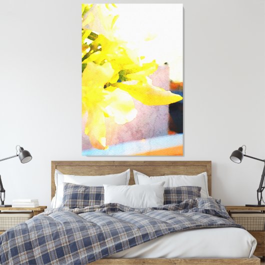 *~* Flower AP10 Yellow Peach Waterverf Flower Acr Canvas Afdruk (Insitu (Slaapkamer))