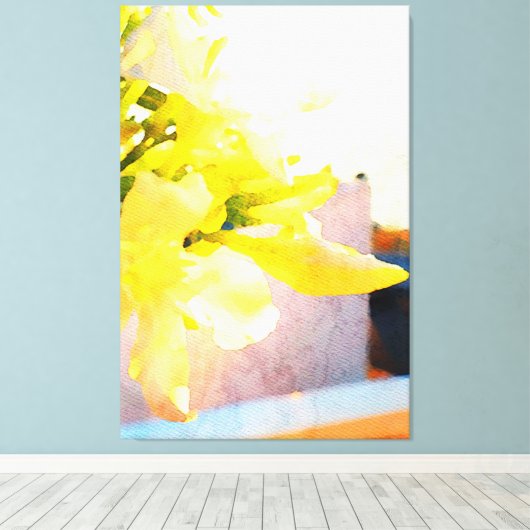 *~* Flower AP10 Yellow Peach Waterverf Flower Acr Canvas Afdruk (Insitu (Houten vloer))