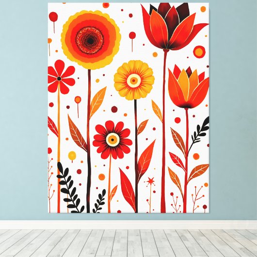 Flower Art Witte Achtergrond Muur Art Canvas Afdruk (Insitu (Houten vloer))