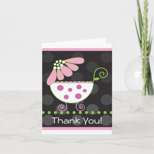 Flower Baby Carriage Thank You Card Bedankkaart (Voorkant)