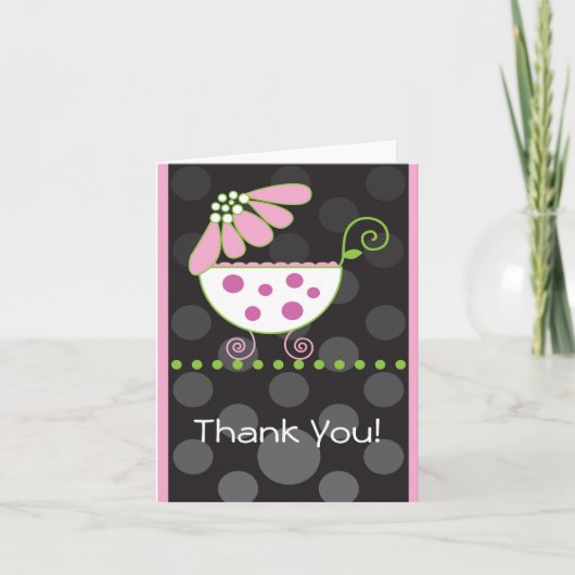 Flower Baby Carriage Thank You Card Bedankkaart (Voorkant)