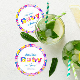  Flower Baby shower Blauw Gepersonaliseerd Ronde Kartonnen Onderzetter