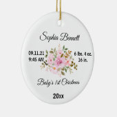 Flower Baby's Eerste Kerstmis & Aangepaste Geboort Keramisch Ornament (Rechts)