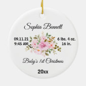 Flower Baby's Eerste Kerstmis & Aangepaste Geboort Keramisch Ornament (Achterkant)