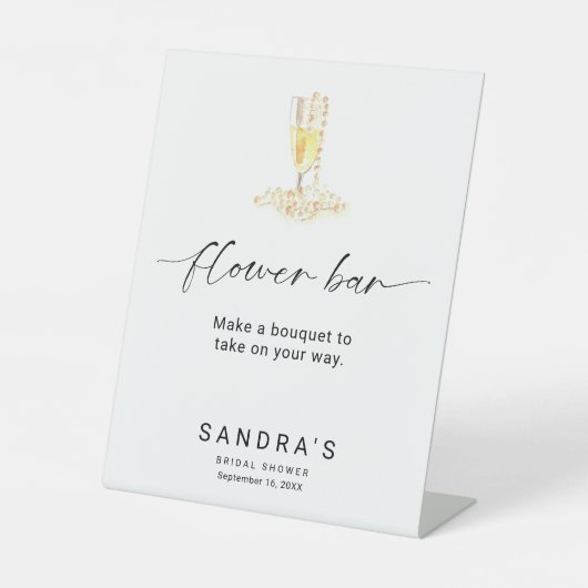 Flower Bar Sign Parels en Prosecco Vrijgezellenfee Reclamebord Met Voetstuk (Voorkant)