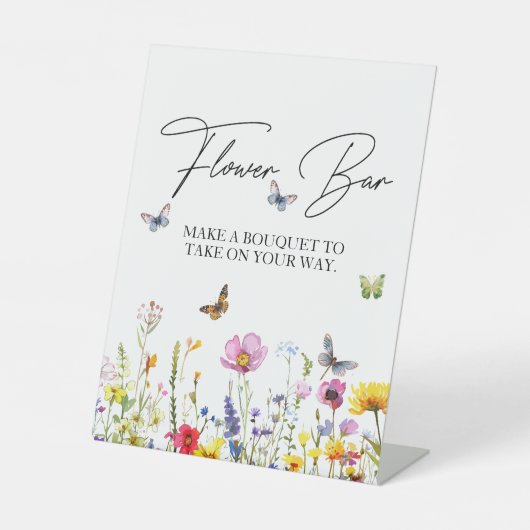 Flower Bar Wildflowers Vlinders Vrijgezellenfeest Reclamebord Met Voetstuk (Voorkant)