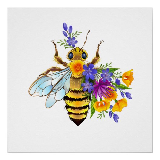 Flower bee with wild plants perfect poster (Voorkant)