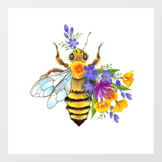 Flower bee with wild plants raamsticker (Vel)