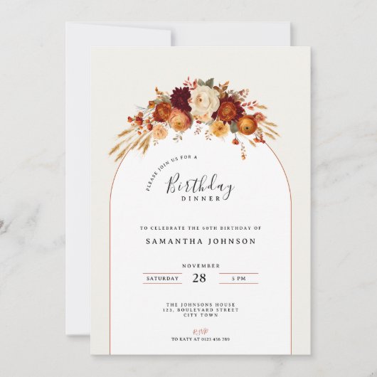 Flower Birthday Dinner Party Invitation Kaart (Voorkant)