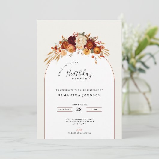 Flower Birthday Dinner Party Invitation Kaart (Staand voorkant)