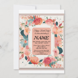 Flower Birthday Invitation Kaart