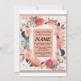 Flower Birthday Invitation Kaart
