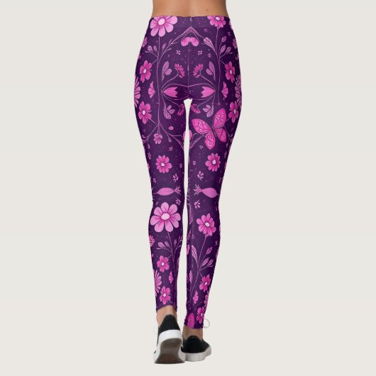 Flower Bloom Fairycore Pattern-Pink en Paarse Leggings (Achterkant)