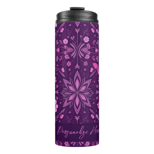 Flower Bloom Fairycore Pattern-Pink en Paarse Thermosbeker (Voorkant)