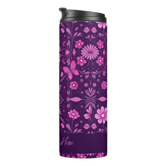 Flower Bloom Fairycore Pattern-Pink en Paarse Thermosbeker (Geroteerd rechts)