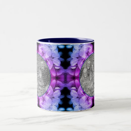 Flower Blossoms Abstract Tinted Voeg je foto toe Tweekleurige Koffiemok (Center)