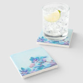 Flower blue coaster stenen onderzetter (Zijkant)