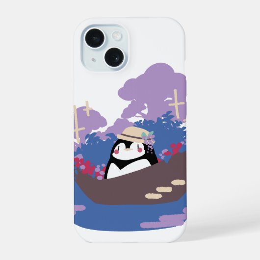 Flower Boat Penguin iPhone 15 Case (Achterkant)