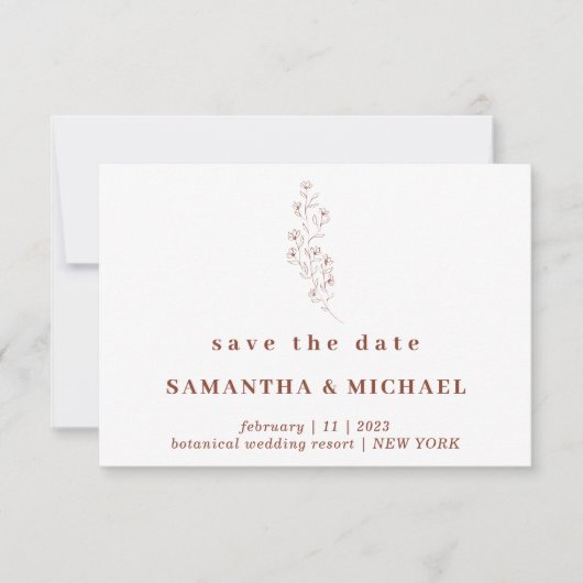 Flower Boho Terracotta Indie Save the date Wedding Kaart (Voorkant)