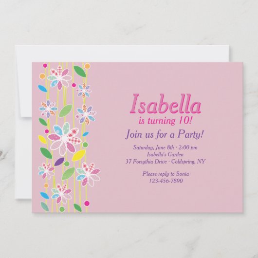 Flower Border Invitation Kaart (Voorkant)