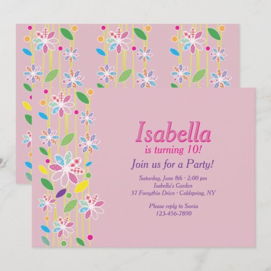 Flower Border Invitation Kaart (Voorkant / Achterkant)