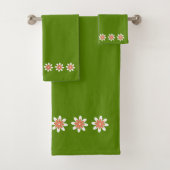 Flower Border Retro Avocado Groen Bad Handdoek (Insitu)