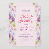 Flower Border Roze Baby shower Uitnodiging (Voorkant / Achterkant)