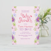Flower Border Roze Baby shower Uitnodiging (Staand voorkant)