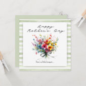 Flower Bouquet Happy Mother's Day green background Kaart (Voorkant / Achterkant in situ)