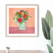 Flower bouquet in watering can pink poster