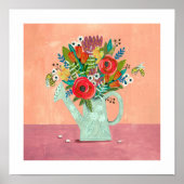 Flower bouquet in watering can pink  poster (Voorkant)