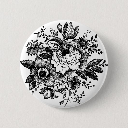 Flower Bouquet Silhouette Ronde Button 5,7 Cm (Voorkant)