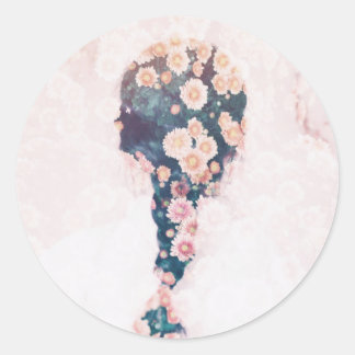Flower Braid Pastel Roze Ronde  Sticker