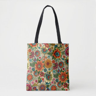 Flower brown purple orange cottagecore Pattern  Tote Bag