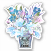 Flower Bucket Blue Faith Hope Love Laptop Sticker (Voorkant)