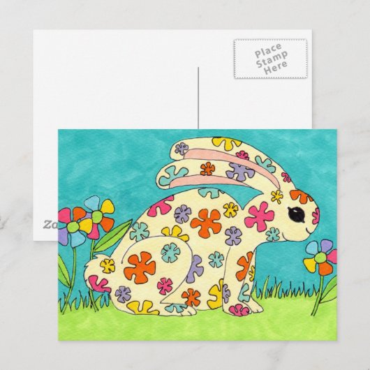 Flower Bunny Briefkaart (Voorkant / Achterkant)