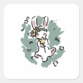 Flower Bunny  Vierkante Sticker (Voorkant)